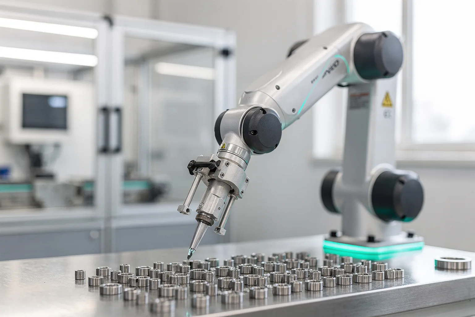 Robot cell with six-axis robot arm in production